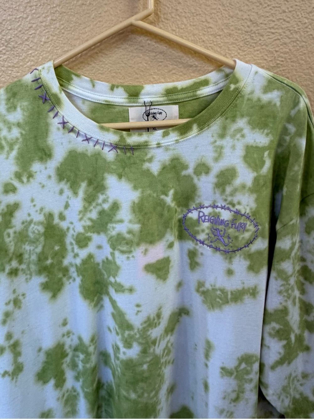 NWT! Reigning Fury Tie Dye Long Sleeve Tee USA Made Green Cream Size XL - Picture 4 of 8